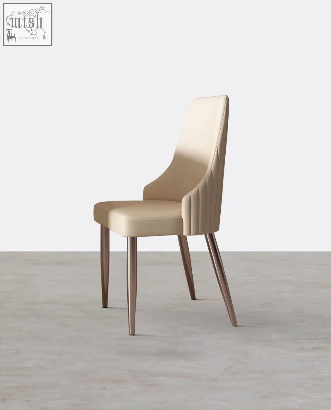 Beige upholstered peru dining chair with cream fabric and sleek tapered metal legs for stylish dining seating