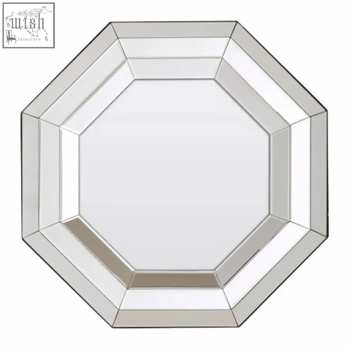 Petillo octagonal wall mirror with a multi-layered beveled silver frame perfect for stylish decor