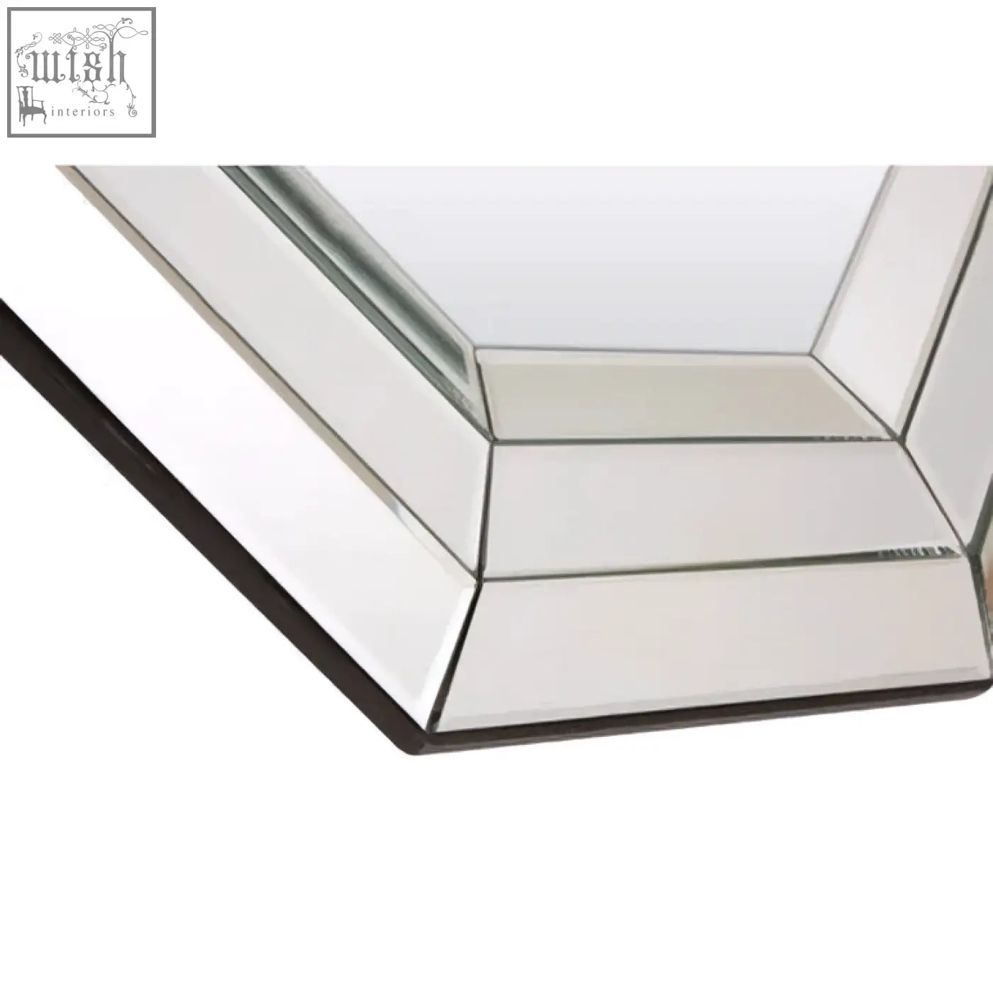 A sleek petillo octagonal wall mirror with multiple beveled glass panels framed in black for modern decor