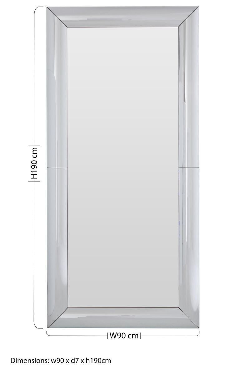 Petillo thick silver frame large rectangular wall mirror with sleek modern design 90 cm wide by 190 cm high