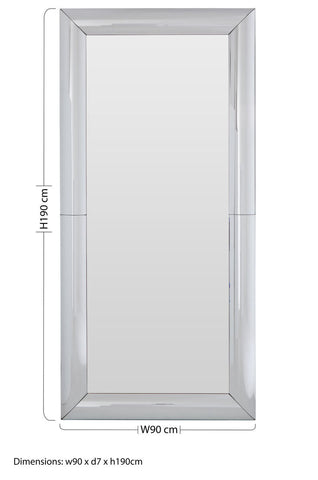 Petillo thick silver frame large rectangular wall mirror with sleek modern design 90 cm wide by 190 cm high