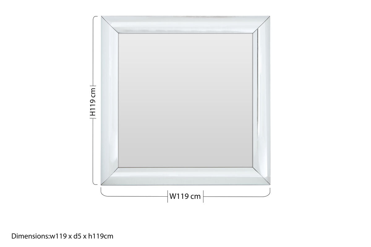 Petillo thick silver frame small square wall mirror with sleek reflective silver frame 119 cm by 119 cm