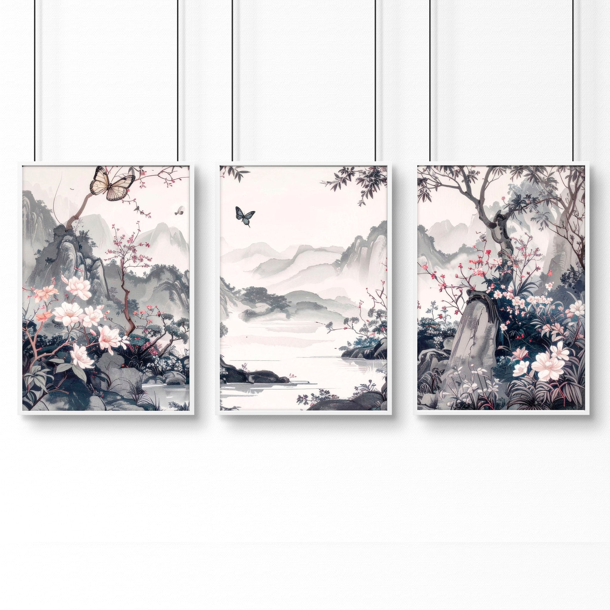 Picture Walls Living Room | Set of 3 Chinoiserie Wall art Prints