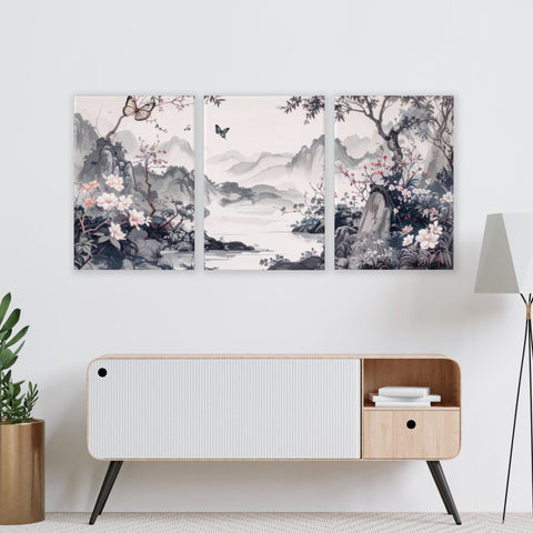Picture Walls Living Room | Set of 3 Chinoiserie Wall art Prints