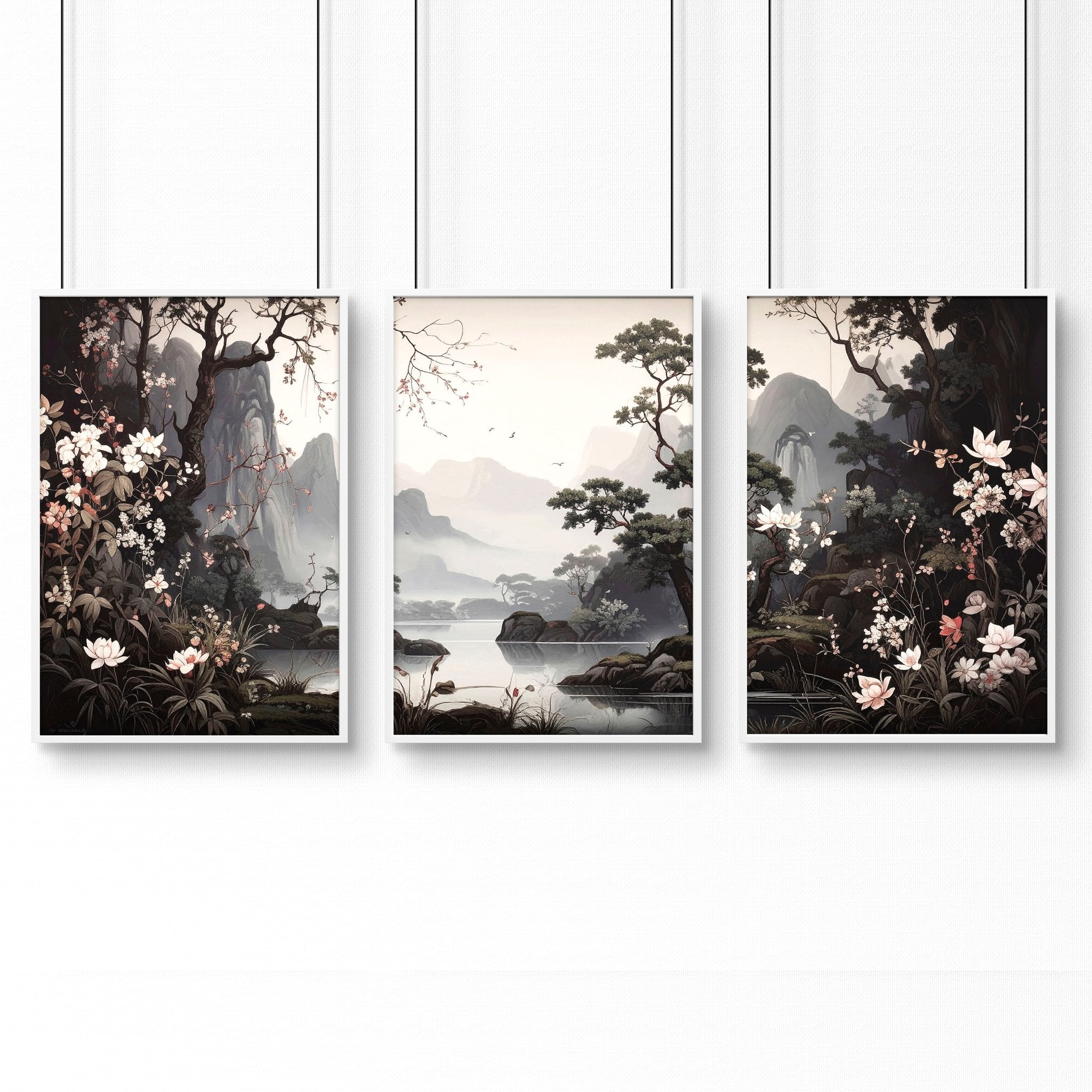 Pictures For Living Room Wall | Set of 3 Chinoiserie Wall art Prints