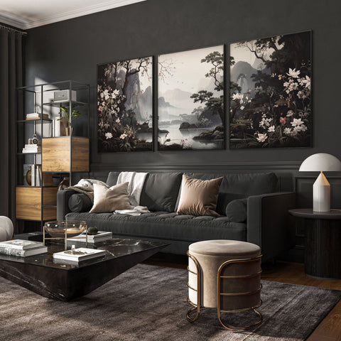 Pictures For Living Room Wall | Set of 3 Chinoiserie Wall art Prints