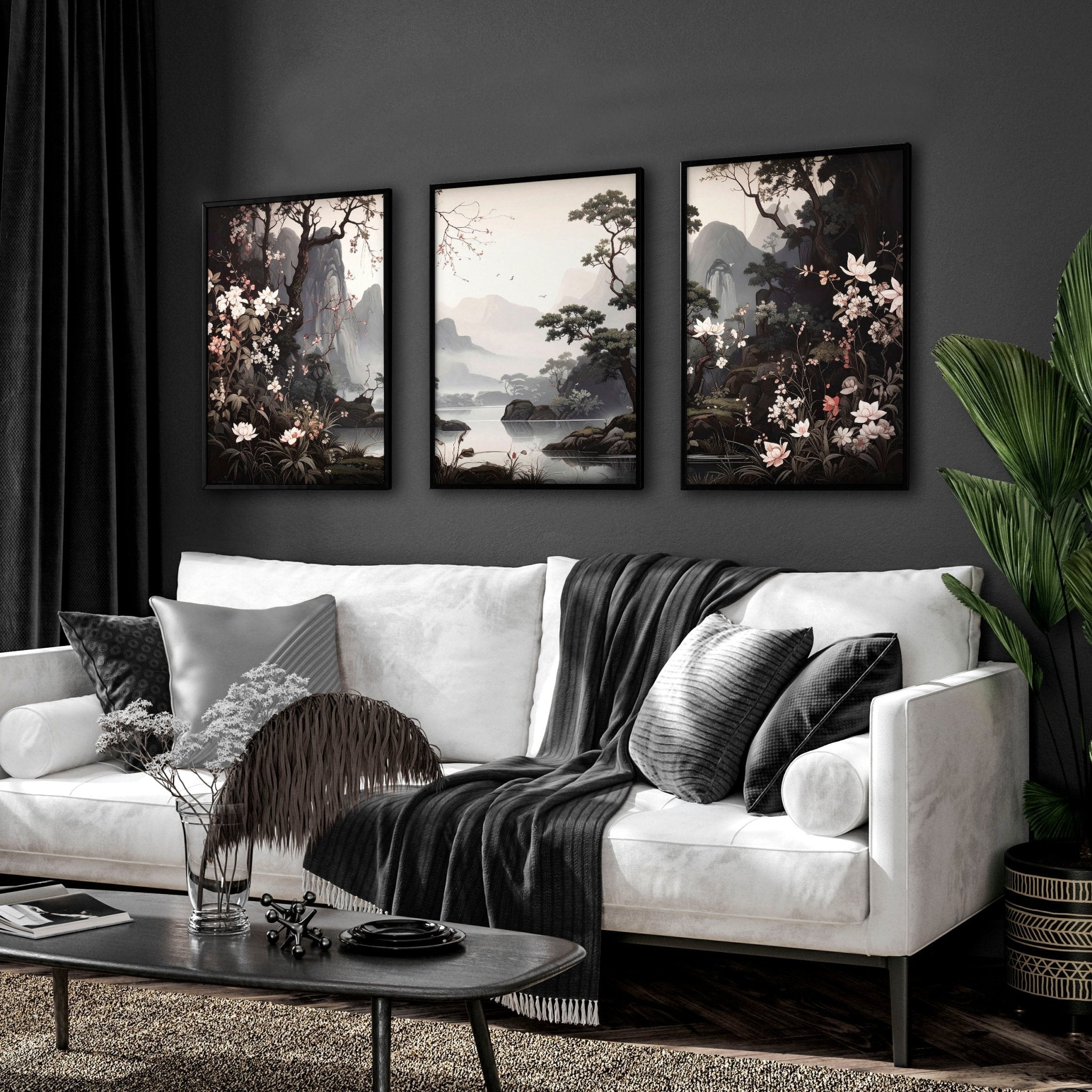 Pictures For Living Room Wall | Set of 3 Chinoiserie Wall art Prints