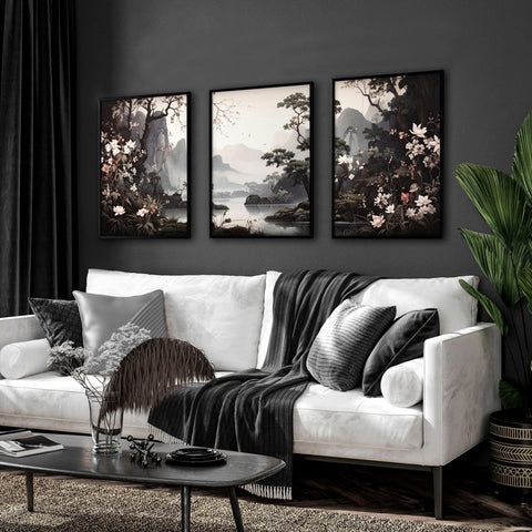 Pictures For Living Room Wall | Set of 3 Chinoiserie Wall art Prints
