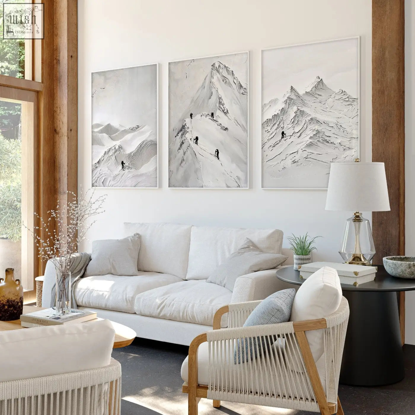 Three framed black and white mountain landscape prints perfect for living room walls or room walls decor