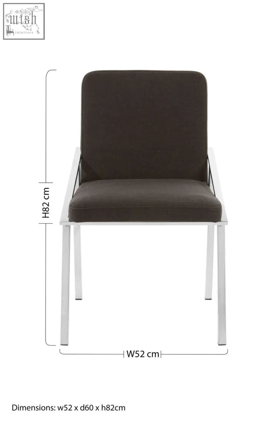 Modern minimalist piermount black dining chair with sleek white metal frame and dark brown upholstered seat and backrest