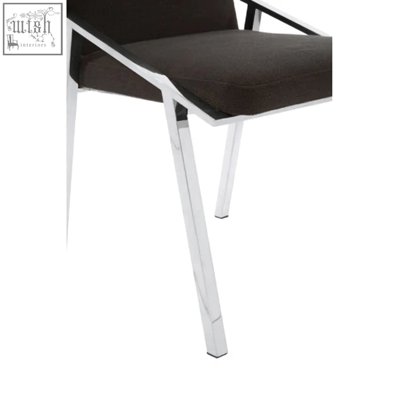 Modern black dining chair with sleek chrome legs and black upholstered seat perfect for stylish dining spaces