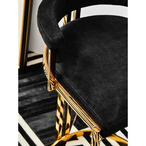 Piermount Black Velvet And Gold Bar Stool