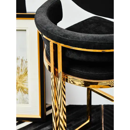 Piermount Black Velvet And Gold Bar Stool