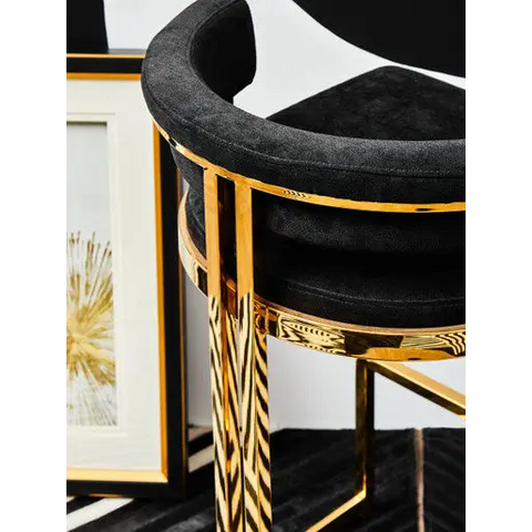 Piermount Black Velvet And Gold Bar Stool