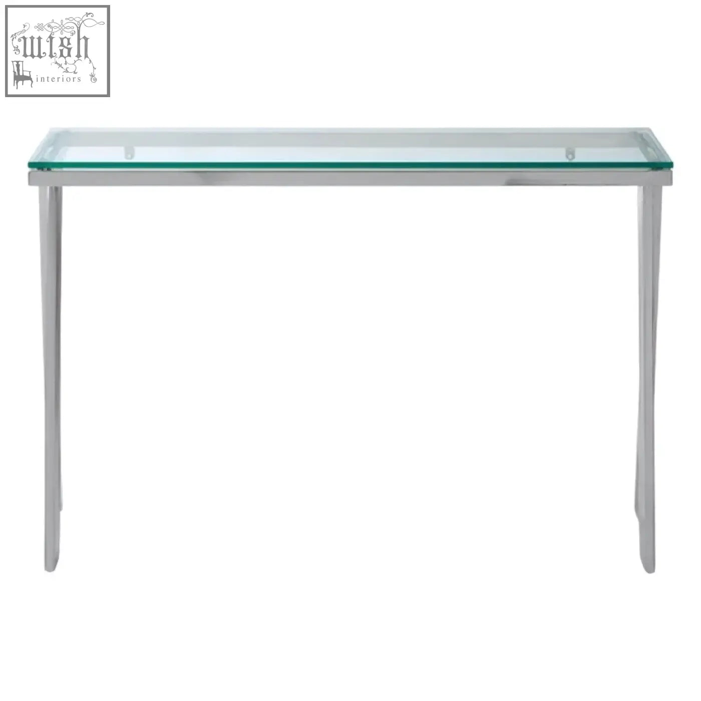 Sleek piermount clear glass console table with transparent glass top and slender chrome legs for modern spaces