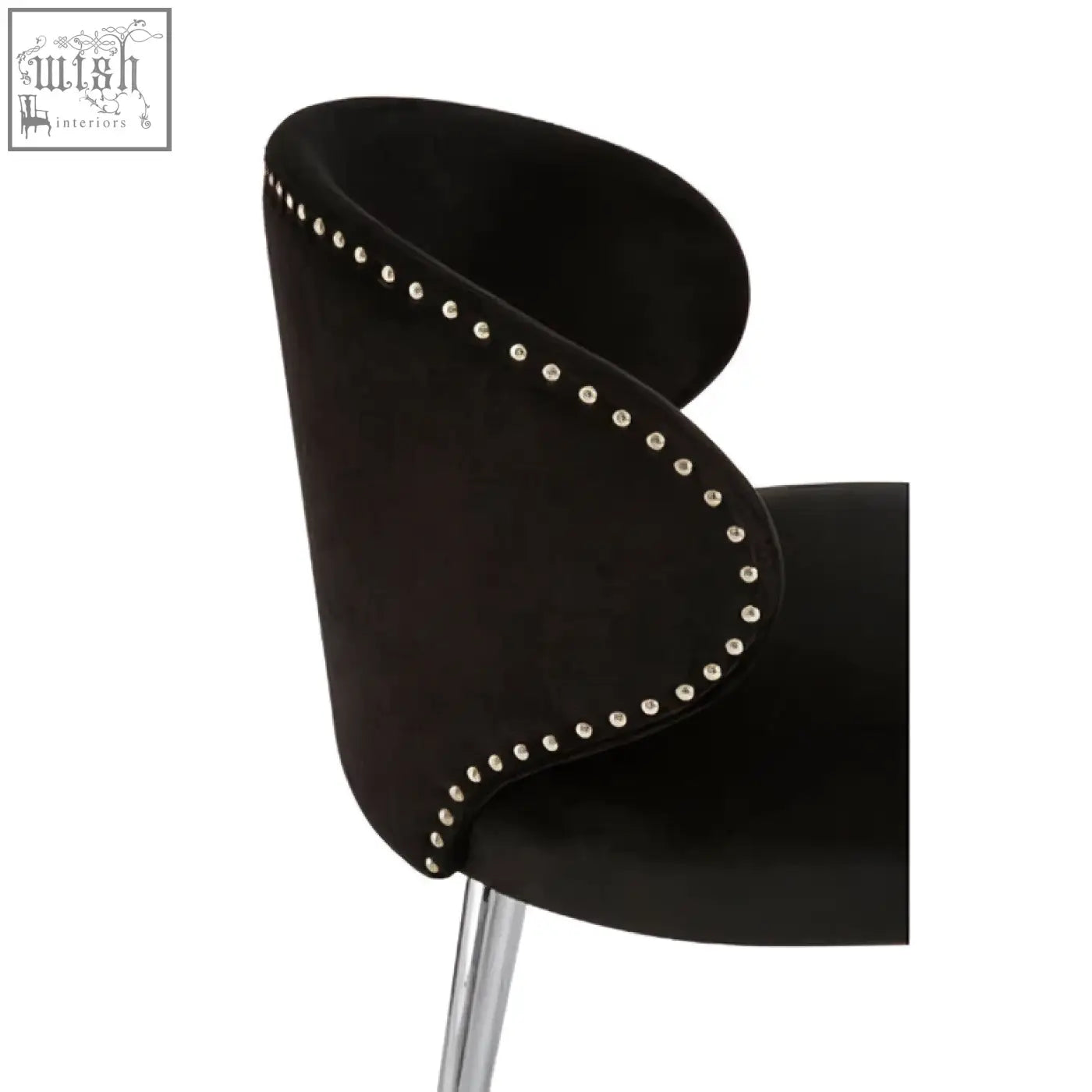 Black velvet piermount dining chair with silver nailhead trim perfect for stylish dining room seating