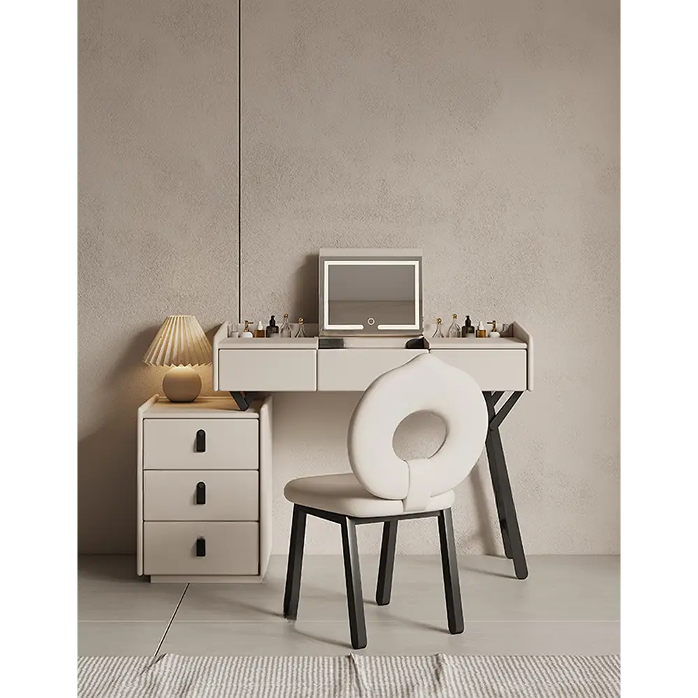 Pilar Dressing Table LED Mirror With Drawers Cream