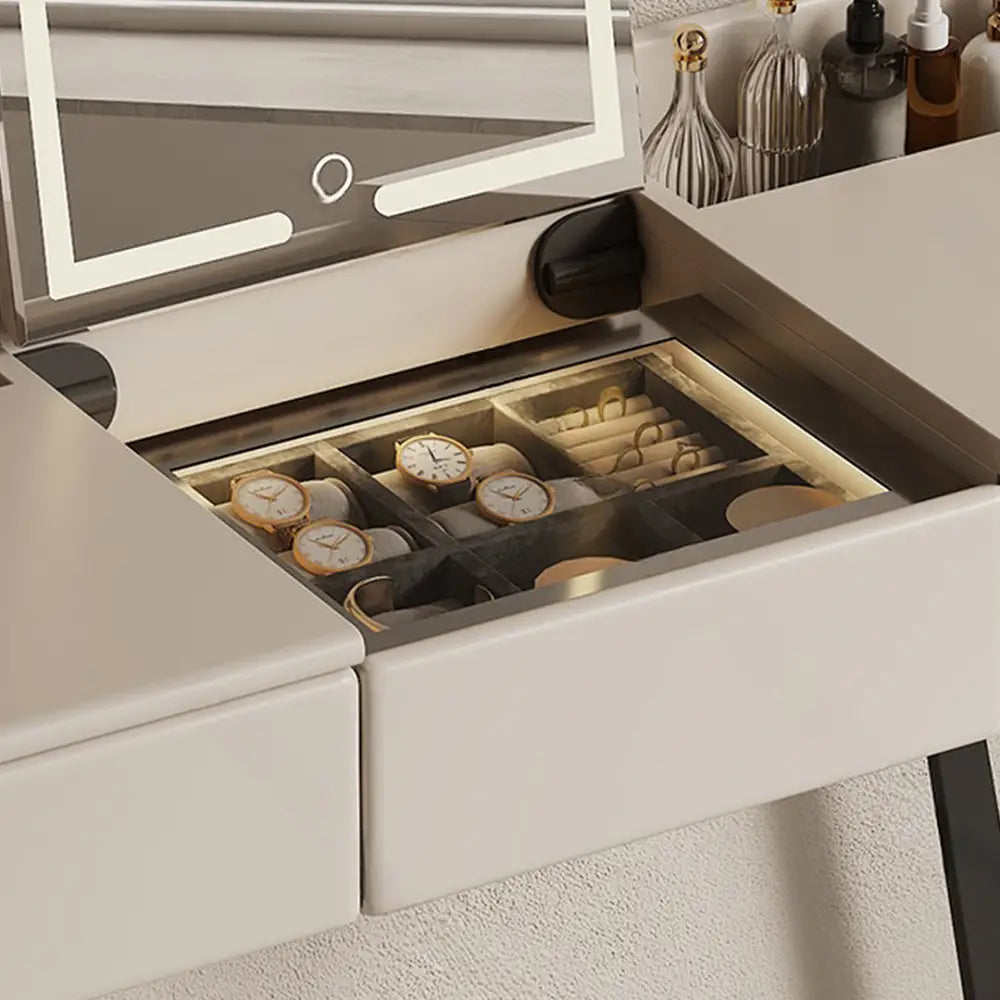 Pilar Dressing Table LED Mirror With Drawers Cream