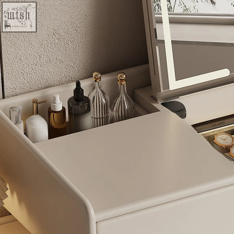 Beige pilar dressing table with sleek modern design led mirror and drawers cream color great for low shipping cost