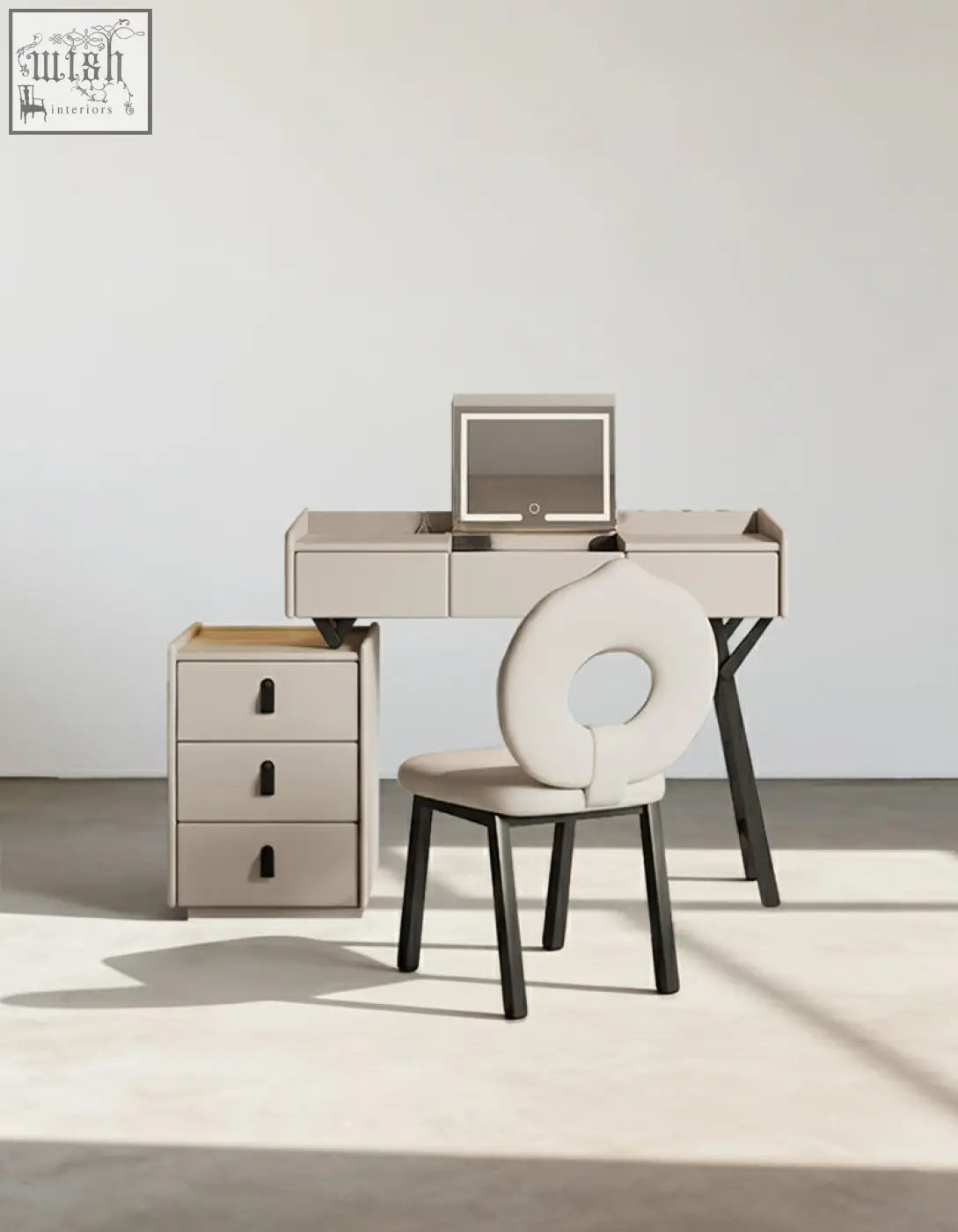 Modern beige dressing table pilar with a sleek cream finish led mirror and drawers great offer financing available