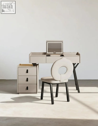 Modern beige dressing table pilar with a sleek cream finish led mirror and drawers great offer financing available