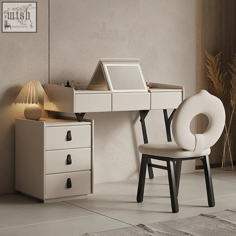 Modern cream dressing table with black metal legs and circular backrest chair perfect for offer financing and shipping cost