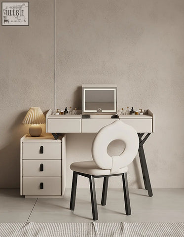Cream pilar dressing table with led mirror and drawers featuring a sleek minimalist design perfect for any room
