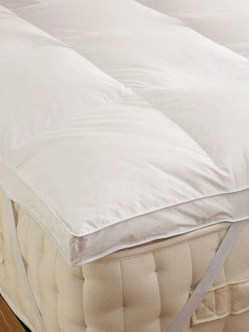 White quilted pillowpillow luxury mattress topper with duck feather filling and elastic straps for secure sleep solutions