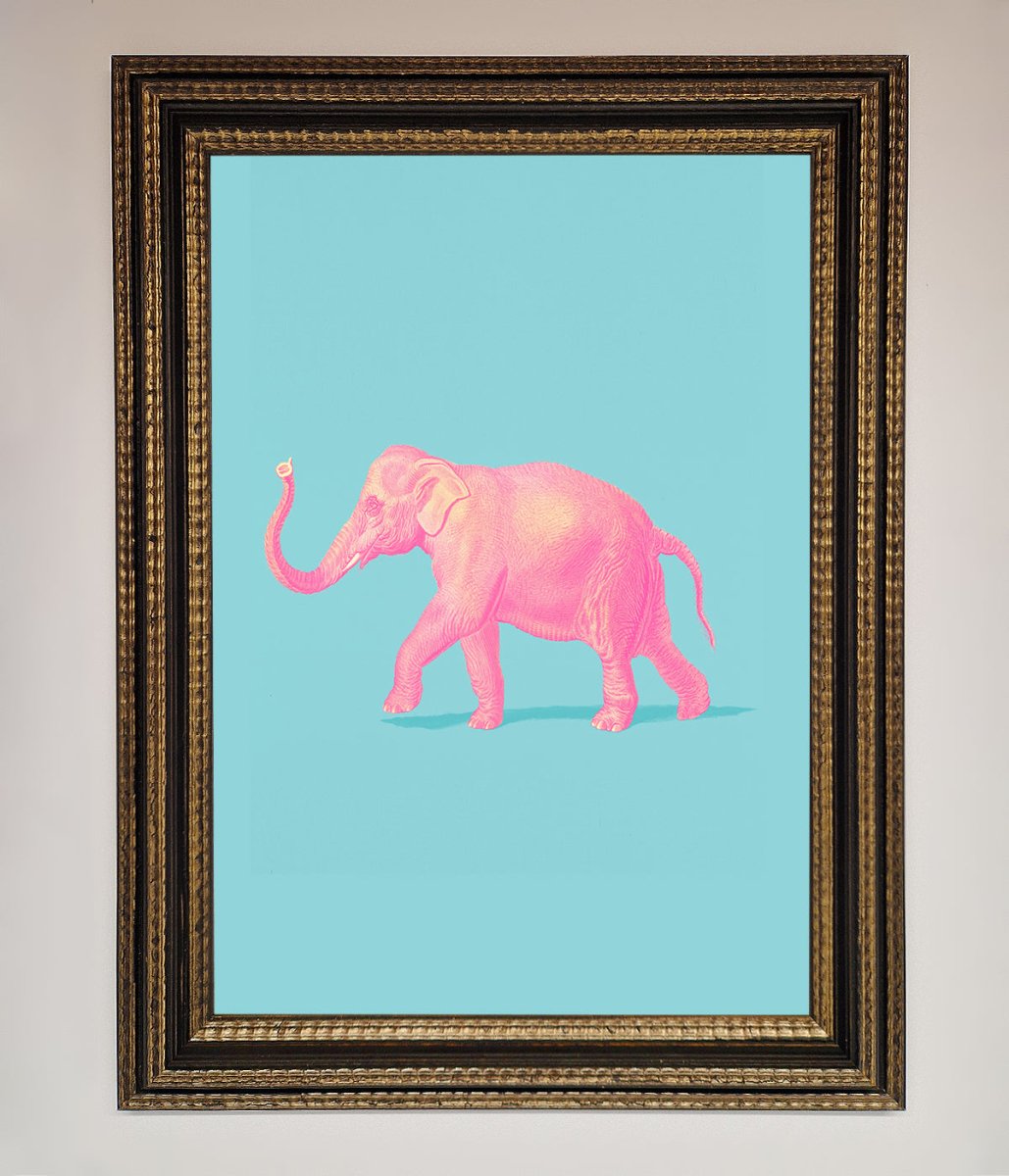 Pink Elephant On Blue Framed Print