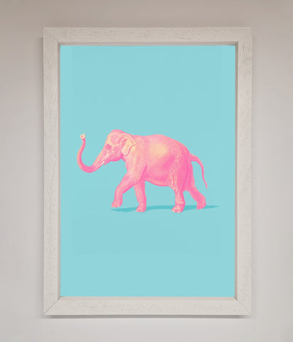 Pink Elephant On Blue Framed Print