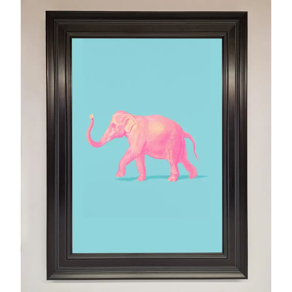 Pink Elephant On Blue Framed Print - A1 (59.4 x 84.1 cm) / Matt Black - Framed Print
