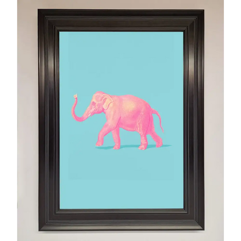 Pink Elephant On Blue Framed Print - A1 (59.4 x 84.1 cm) / Matt Black - Framed Print