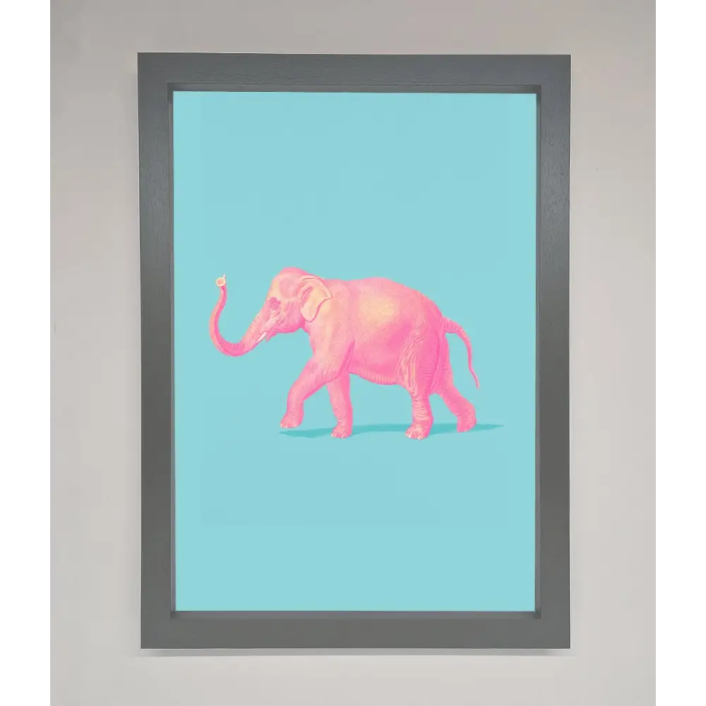 Pink Elephant On Blue Framed Print - A3 (29.7 x 42 cm) / Dark Grey - Framed Print