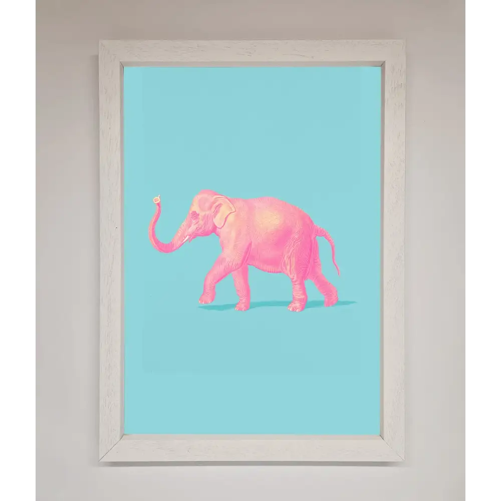Pink Elephant On Blue Framed Print - A3 (29.7 x 42 cm) / White - Framed Print
