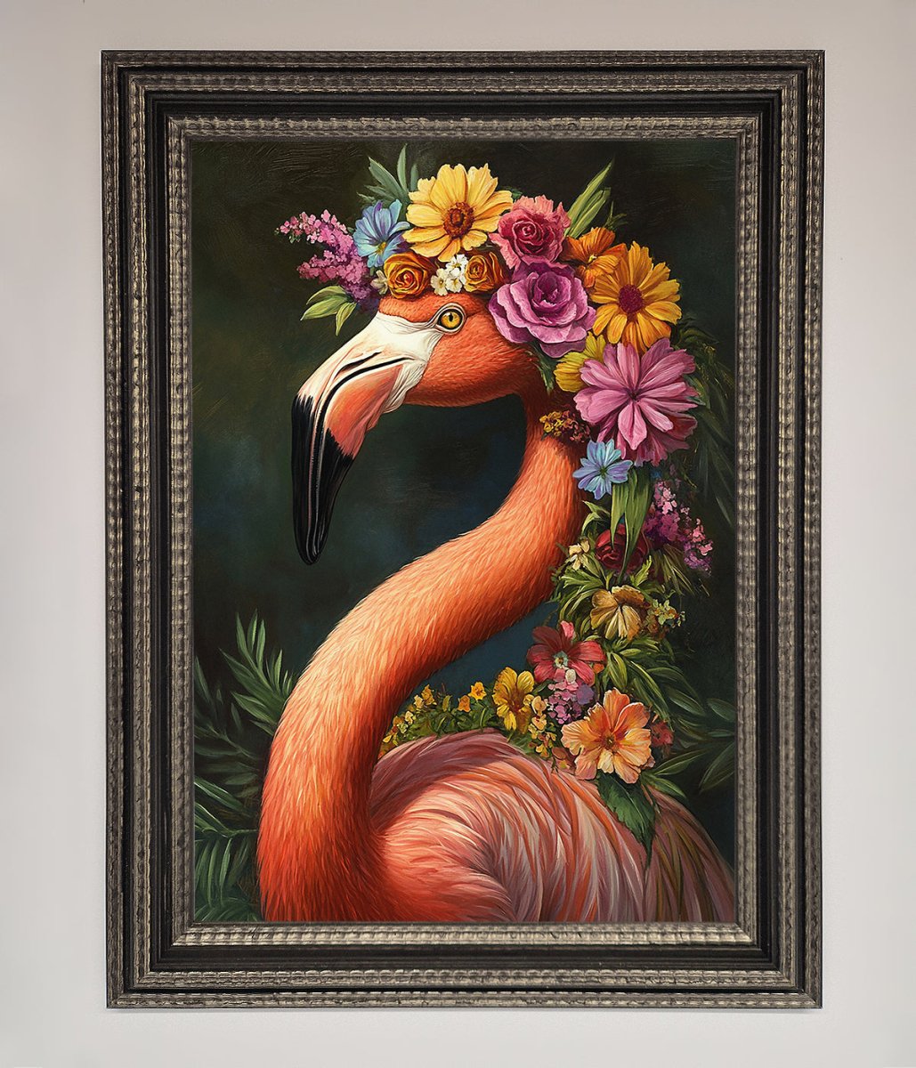 Pink Flamingo Floral Framed Poster