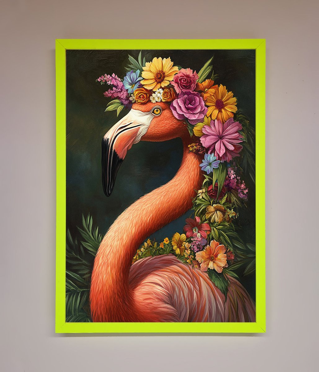 Pink Flamingo Floral Framed Poster