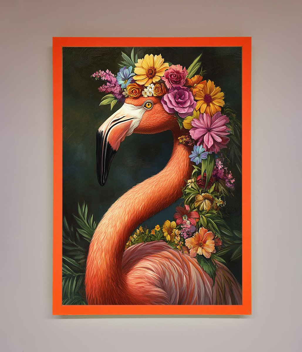 Pink Flamingo Floral Framed Poster