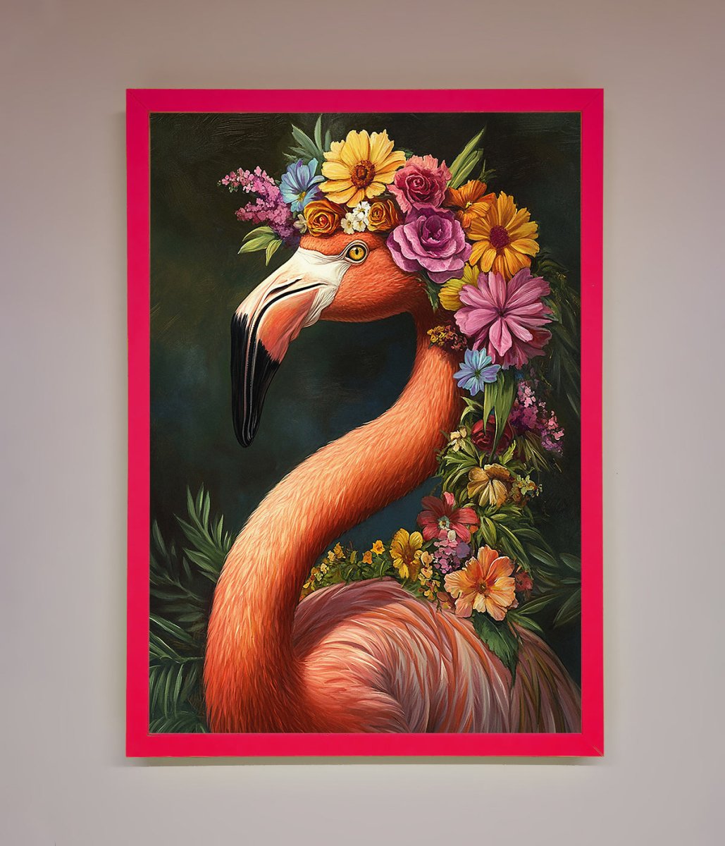 Pink Flamingo Floral Framed Poster