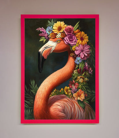 Pink Flamingo Floral Framed Poster