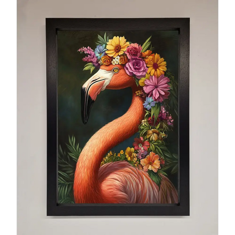 Pink Flamingo Floral Framed Poster - A3 (29.7 x 42 cm) / Black - Framed Print