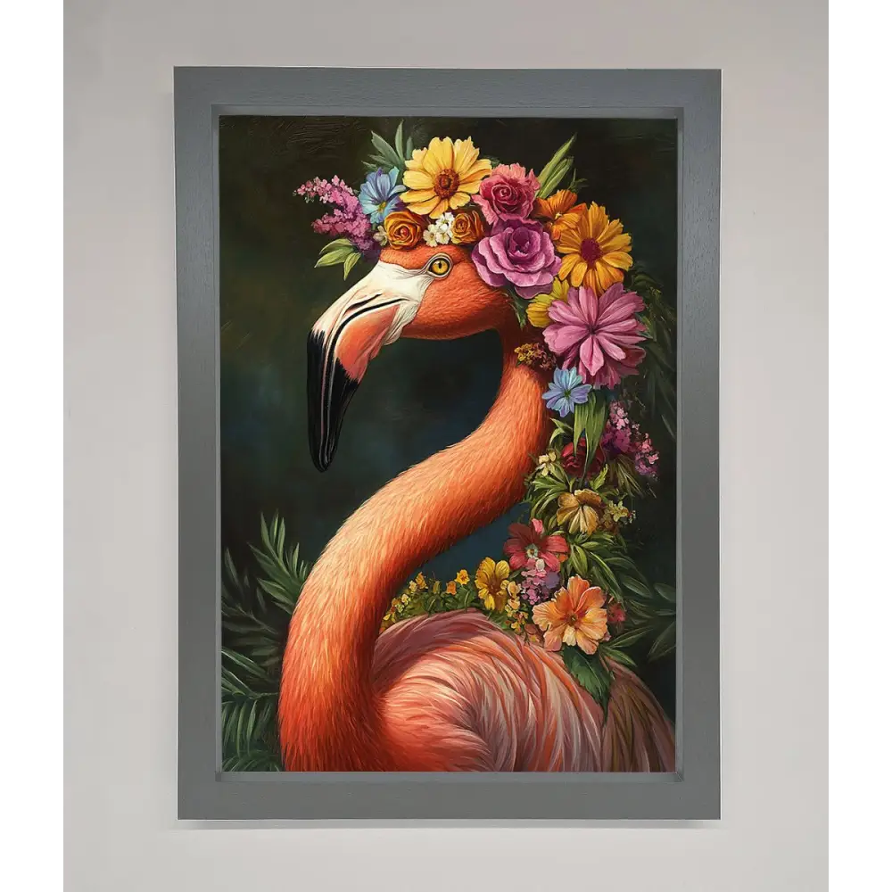 Pink Flamingo Floral Framed Poster - A3 (29.7 x 42 cm) / Dark Grey - Framed Print