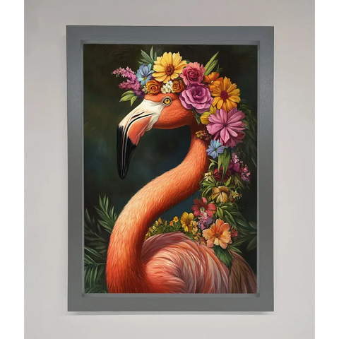 Pink Flamingo Floral Framed Poster - A3 (29.7 x 42 cm) / Dark Grey - Framed Print