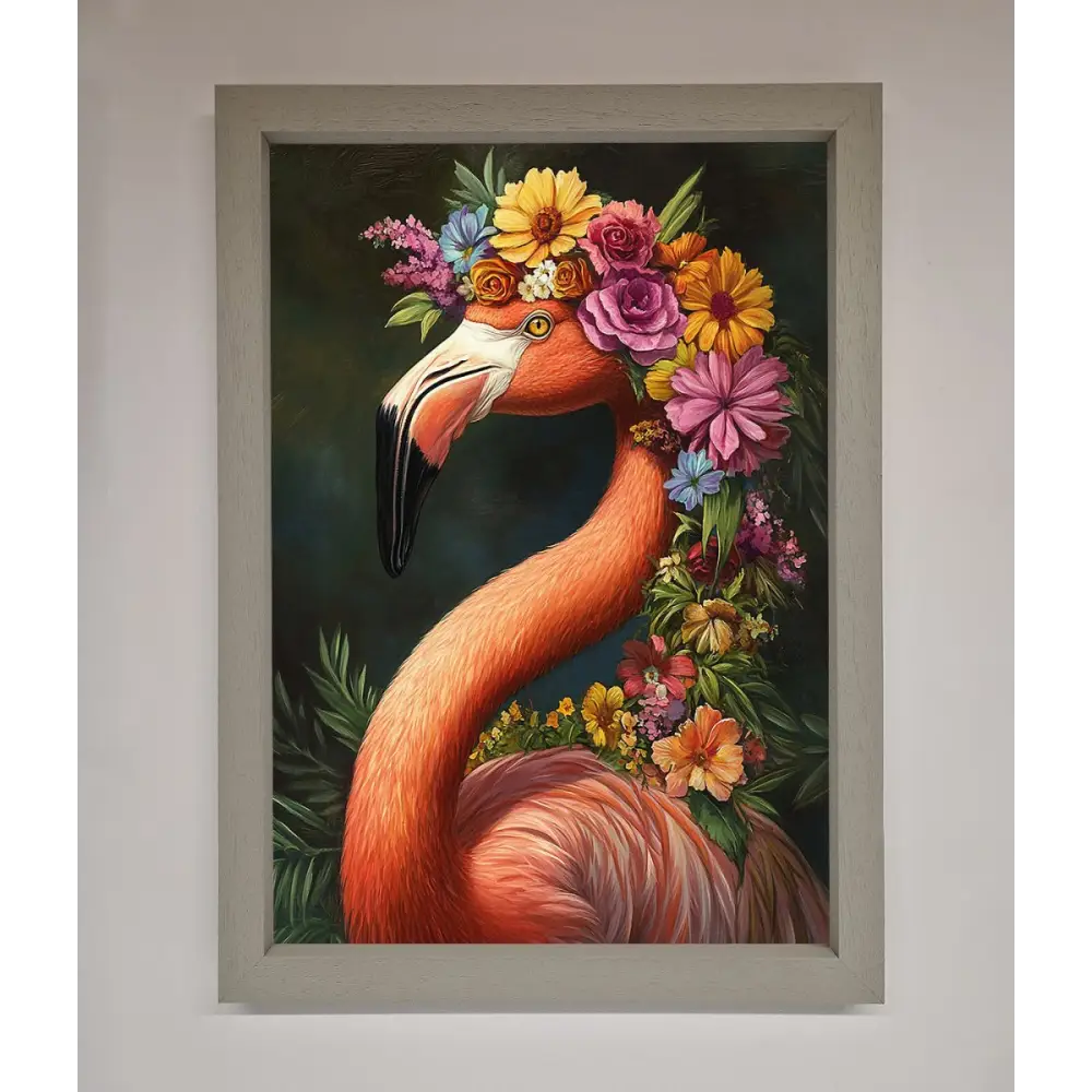 Pink Flamingo Floral Framed Poster - A3 (29.7 x 42 cm) / Grey - Framed Print