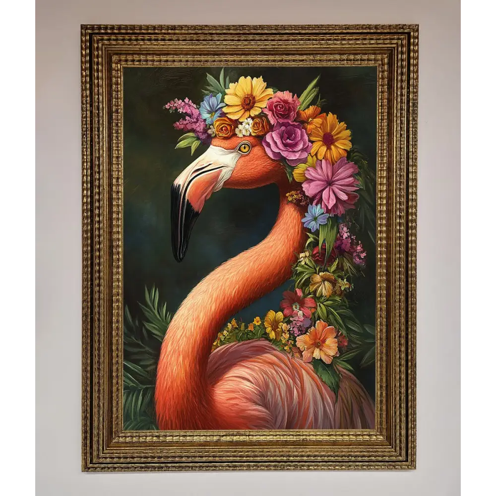 Pink Flamingo Floral Framed Poster - A3 (29.7 x 42 cm) / Ornate Gold - Framed Print