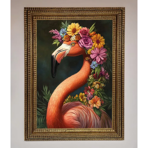 Pink Flamingo Floral Framed Poster - A3 (29.7 x 42 cm) / Ornate Gold - Framed Print