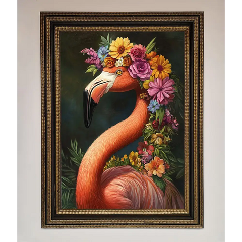 Pink Flamingo Floral Framed Poster - A3 (29.7 x 42 cm) / Ornate Gold Black - Framed Print