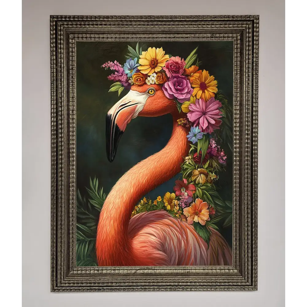 Pink Flamingo Floral Framed Poster - A3 (29.7 x 42 cm) / Ornate Silver - Framed Print