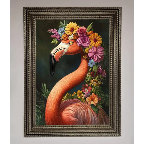 Pink Flamingo Floral Framed Poster - A3 (29.7 x 42 cm) / Ornate Silver - Framed Print