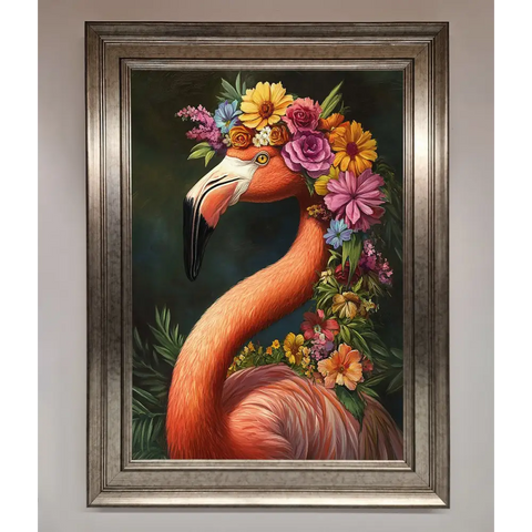 Pink Flamingo Floral Framed Poster - A3 (29.7 x 42 cm) / Silver - Framed Print