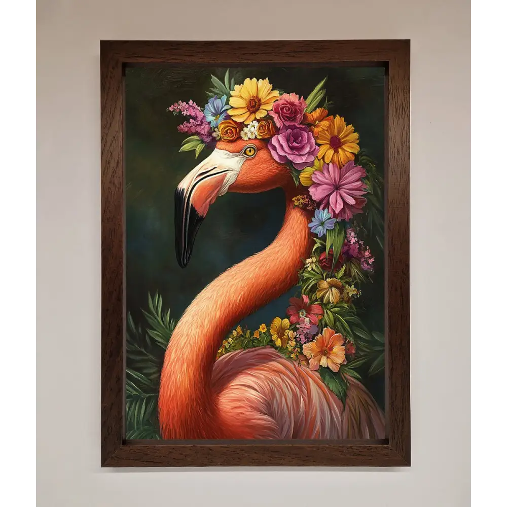Pink Flamingo Floral Framed Poster - A3 (29.7 x 42 cm) / Walnut - Framed Print